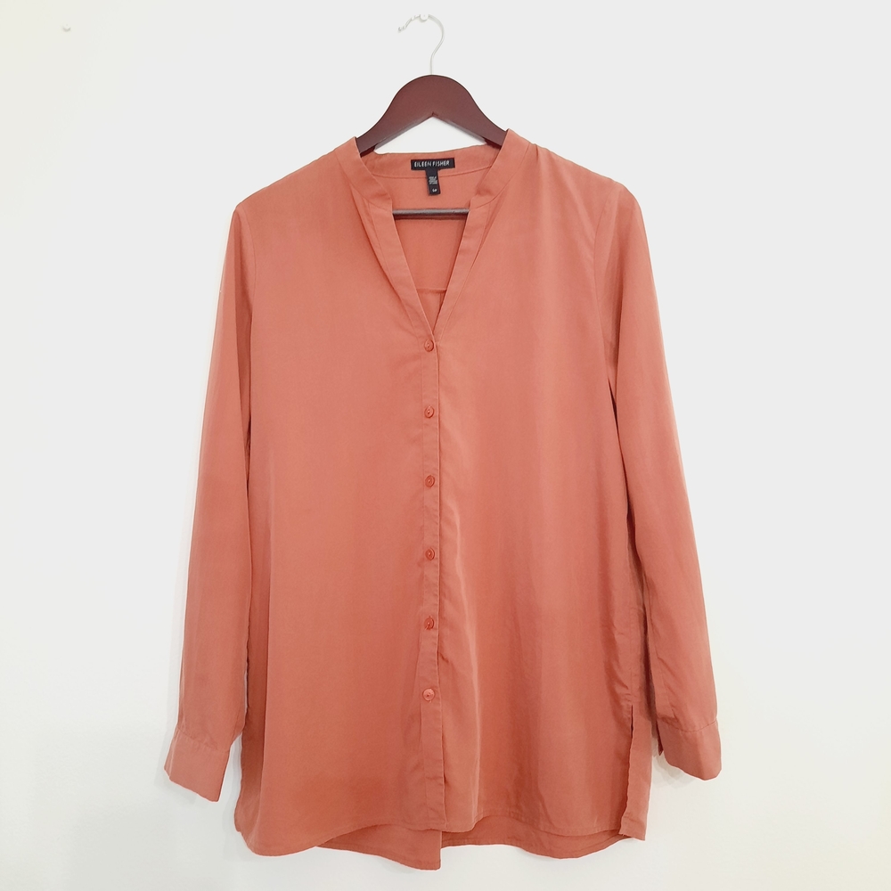 Eileen Fisher Stand Collar Tencel Shirt Chutney S/P